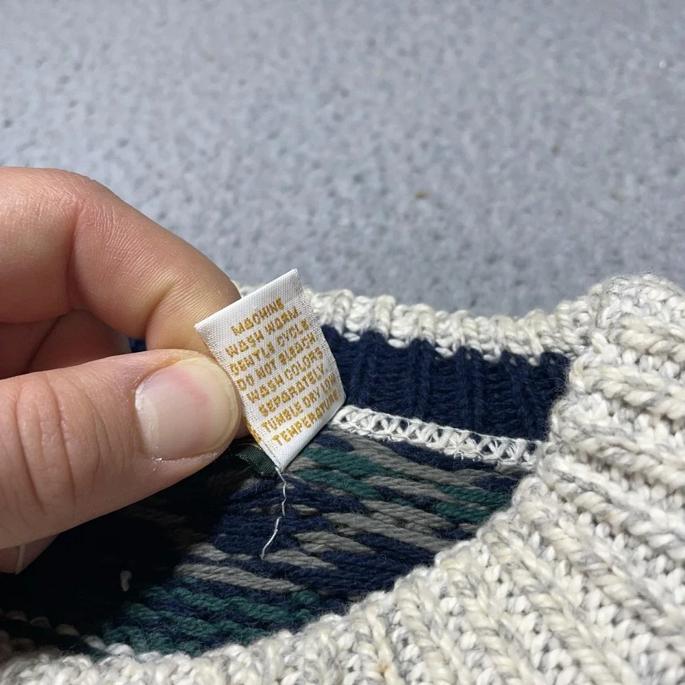 Croft & Barrow Sweater Mens‎ Large White Cotton Fair Isle Knit Crewneck Pullover